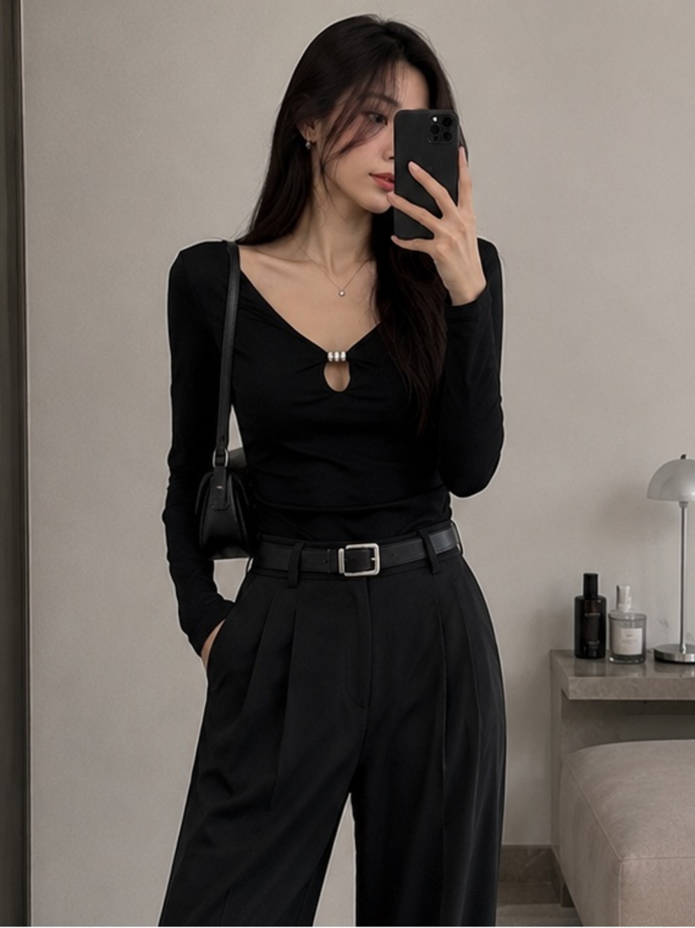 Wide-Leg High-Waist Black Trousers